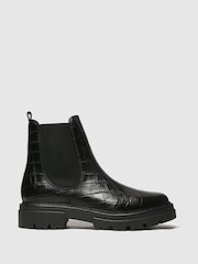 Schuh Black Arlo Croc Leather Ankle Boots - Image 1 of 4