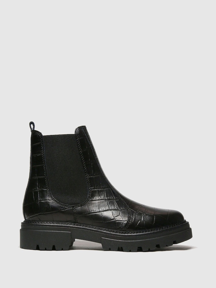Schuh Black Arlo Croc Leather Ankle Boots - Image 1 of 4
