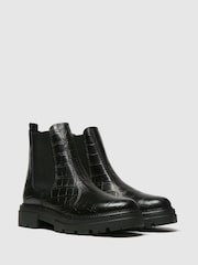 Schuh Black Arlo Croc Leather Ankle Boots - Image 2 of 4