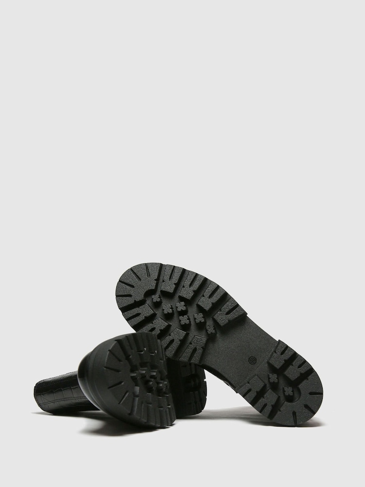 Schuh Black Arlo Croc Leather Ankle Boots - Image 3 of 4