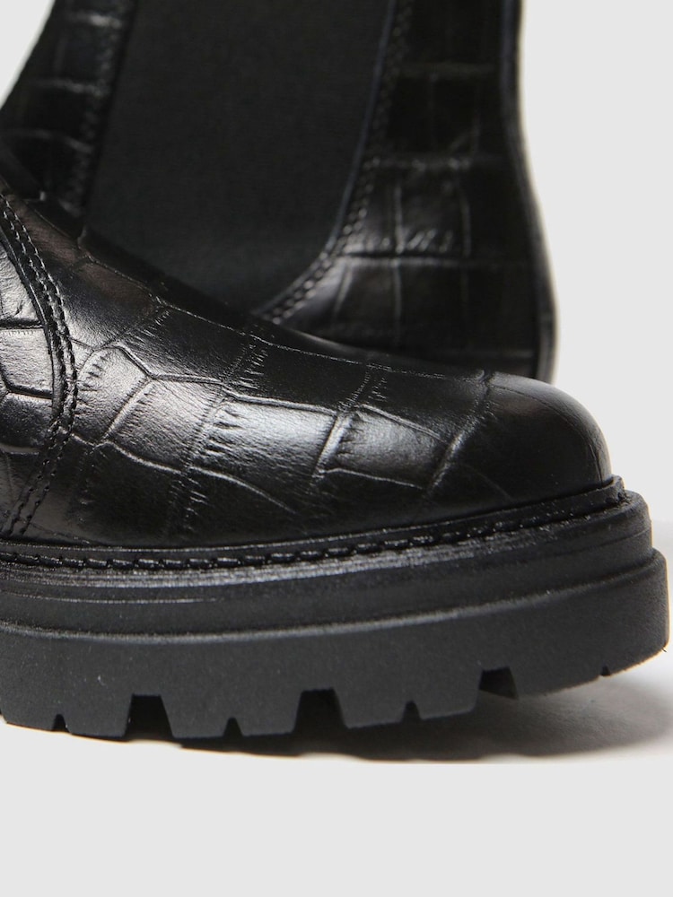 Schuh Black Arlo Croc Leather Ankle Boots - Image 4 of 4