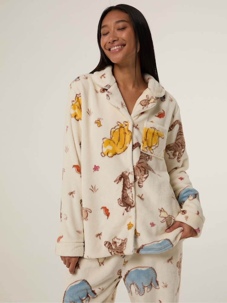 Skinnydip White Disney Winnie The Pooh Ecru Fleece Pyjamas Set - Image 1 of 5