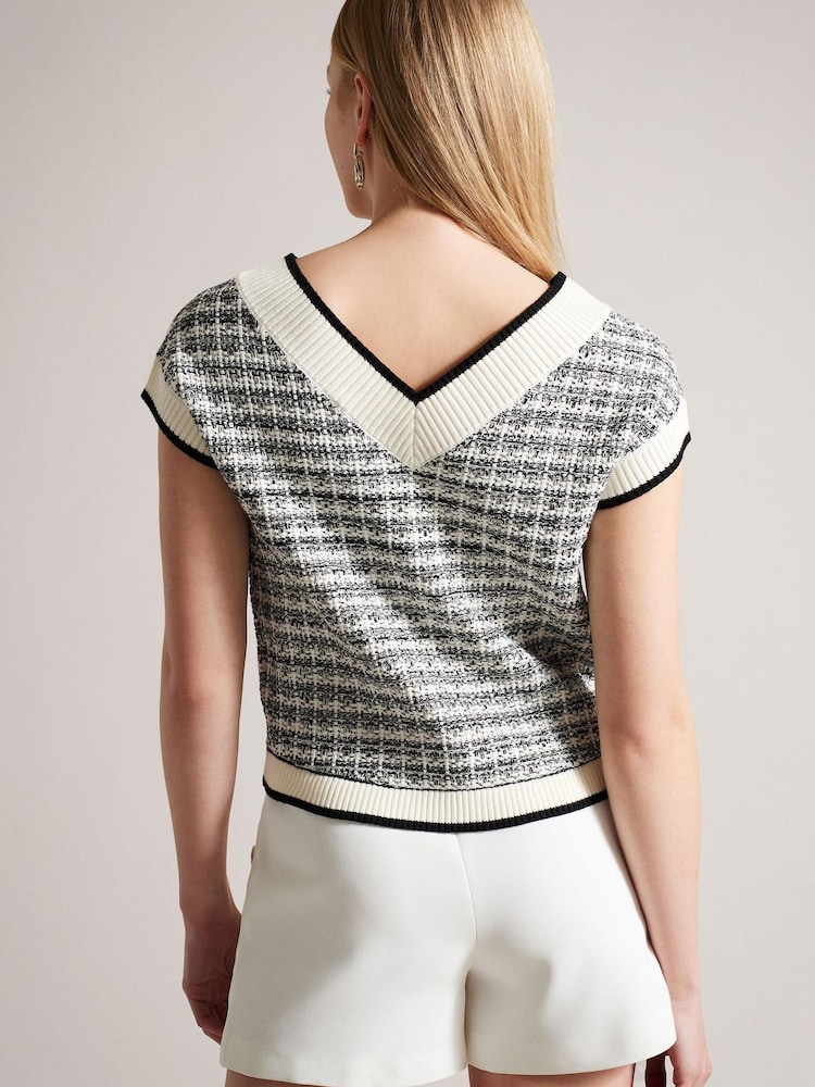 Ted Baker Natural Lauryin Checked Easy Fit Sweater Top - Image 2 of 6