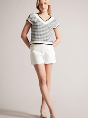 Ted Baker Natural Lauryin Checked Easy Fit Sweater Top - Image 3 of 6