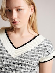 Ted Baker Natural Lauryin Checked Easy Fit Sweater Top - Image 4 of 6