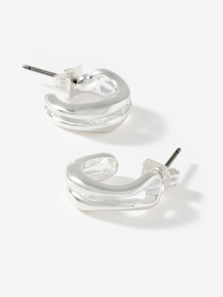 Mint Velvet Silver Plated Double Wave Hoop Earrings - Image 1 of 3