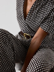 Whistles Black Petite Check Short Sleeve Jumpsuit - Image 2 of 5