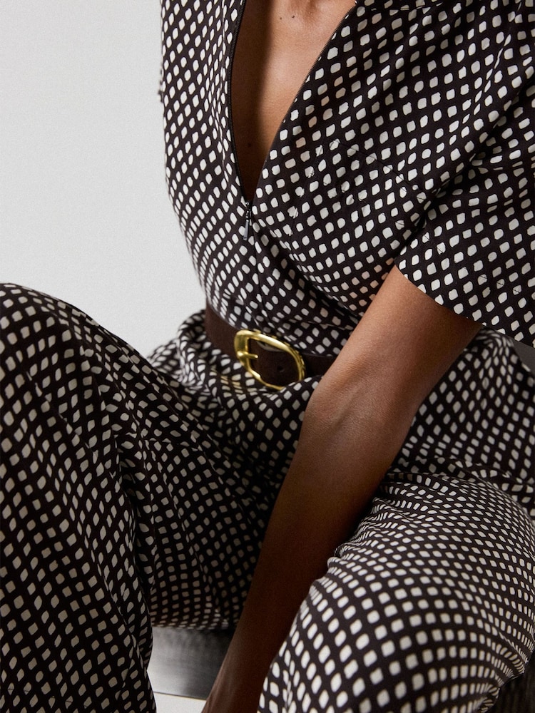 Whistles Black Petite Check Short Sleeve Jumpsuit - Image 2 of 5