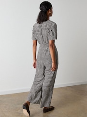 Whistles Black Petite Check Short Sleeve Jumpsuit - Image 4 of 5