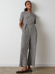 Whistles Black Petite Check Short Sleeve Jumpsuit - Image 5 of 5