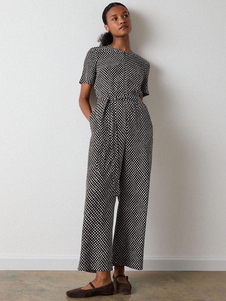 Whistles Black Petite Check Short Sleeve Jumpsuit - Image 5 of 5