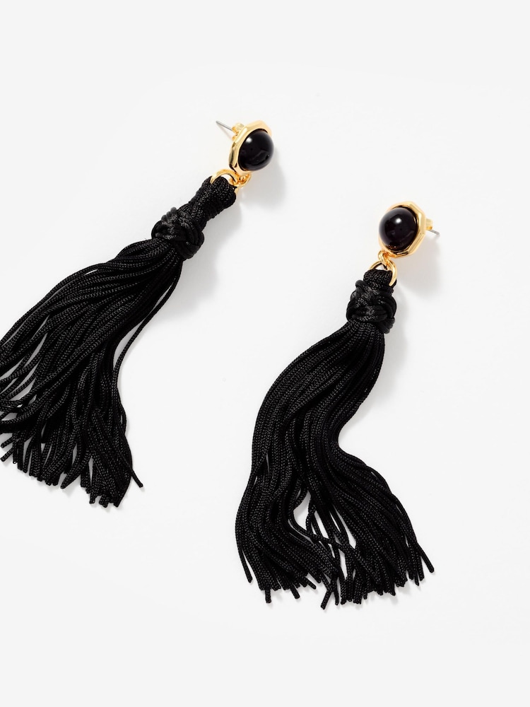 Mint Velvet Black Statement Tassel Earrings - Image 2 of 3