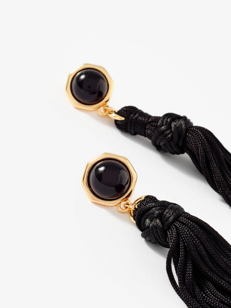 Mint Velvet Black Statement Tassel Earrings - Image 3 of 3