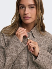 JDY Brown Zip Herringbone Jacket - Image 2 of 6