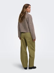 JDY Brown Zip Herringbone Jacket - Image 4 of 6