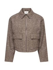 JDY Brown Zip Herringbone Jacket - Image 5 of 6