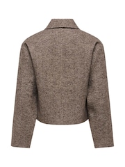 JDY Brown Zip Herringbone Jacket - Image 6 of 6