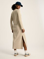 Joules Cleo Tan Brown Striped Long Sleeve Jersey Midi Dress - Image 2 of 7