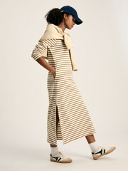 Joules Cleo Tan Brown Striped Long Sleeve Jersey Midi Dress - Image 3 of 7