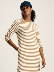 Joules Cleo Tan Brown Striped Long Sleeve Jersey Midi Dress - Image 5 of 7