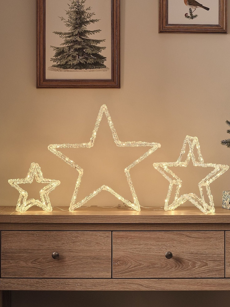 Lights4fun White Star Silhouette LED 3D Acrylic Light Trio Gift - Image 1 of 2