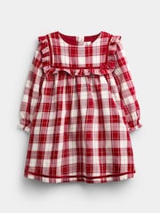 JoJo Maman Bébé Burgundy Red Tartan Baby Dress & Knickers Set - Image 2 of 7