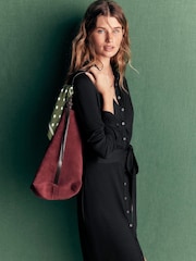 Boden Black Ruched Jersey Shirt Dress - Image 1 of 7