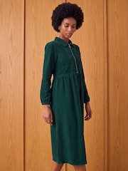 Roman Green Zip Detail Cord Midi Dress - Image 1 of 4