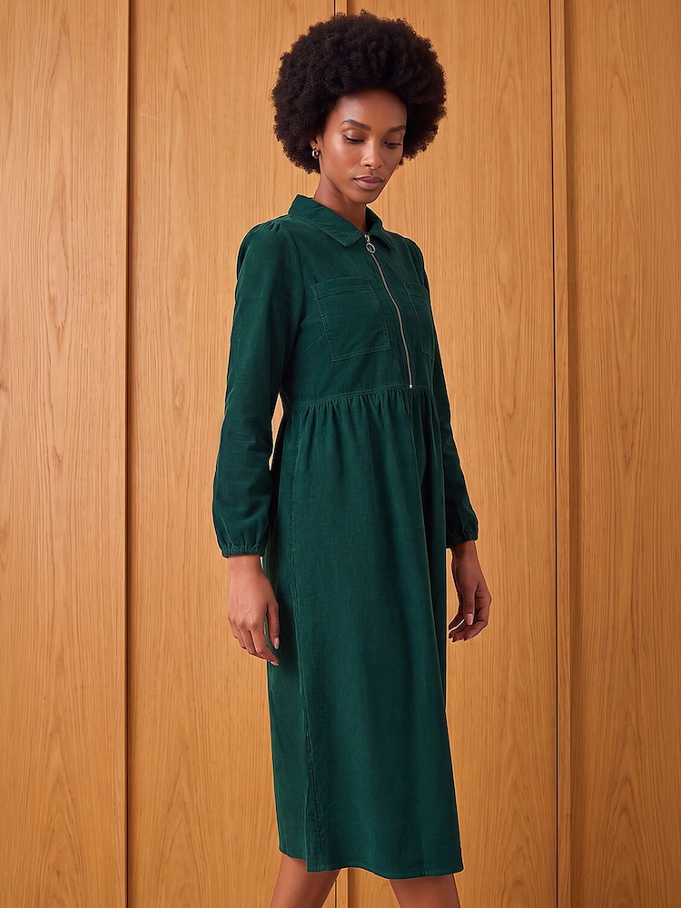 Roman Green Zip Detail Cord Midi Dress - Image 1 of 4 Roman Green Zip Detail Cord Midi Dress - Image 1 of 4