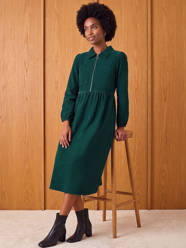 Roman Green Zip Detail Cord Midi Dress - Image 2 of 4 Roman Green Zip Detail Cord Midi Dress - Image 2 of 4
