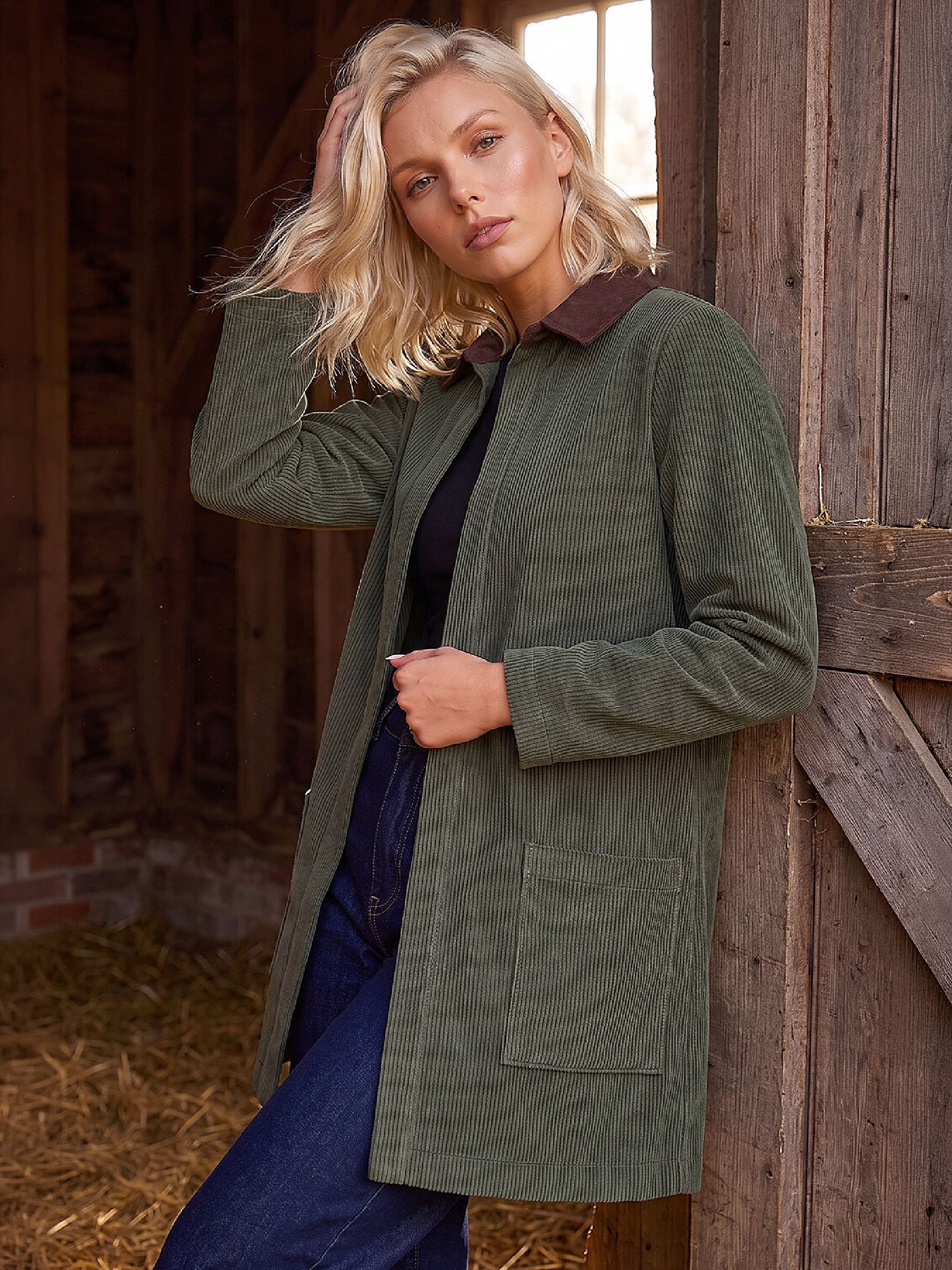 Roman Women's Khaki Petite Cord Jacket In Size 18 - Image 2