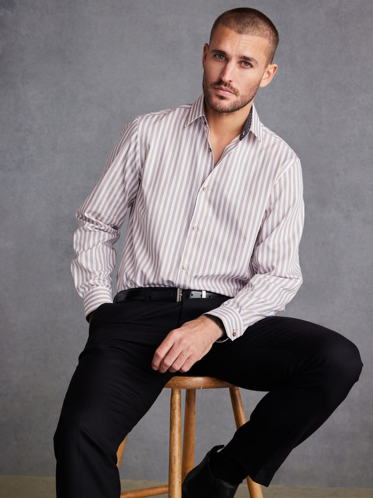 Neutral Brown/White Stripe Signature Trimmed Shirt - Image 1 of 9