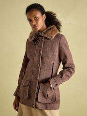 Joules Fieldcoat Luxe Brown Fieldcoat Luxe 3-in-1 Brown Tweed Coat with Removable Quilted Gilet - Image 1 of 12