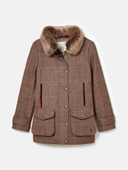 Joules Fieldcoat Luxe Brown Fieldcoat Luxe 3-in-1 Brown Tweed Coat with Removable Quilted Gilet - Image 12 of 12