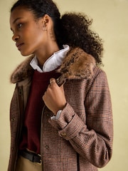 Joules Fieldcoat Luxe Brown Fieldcoat Luxe 3-in-1 Brown Tweed Coat with Removable Quilted Gilet - Image 4 of 12
