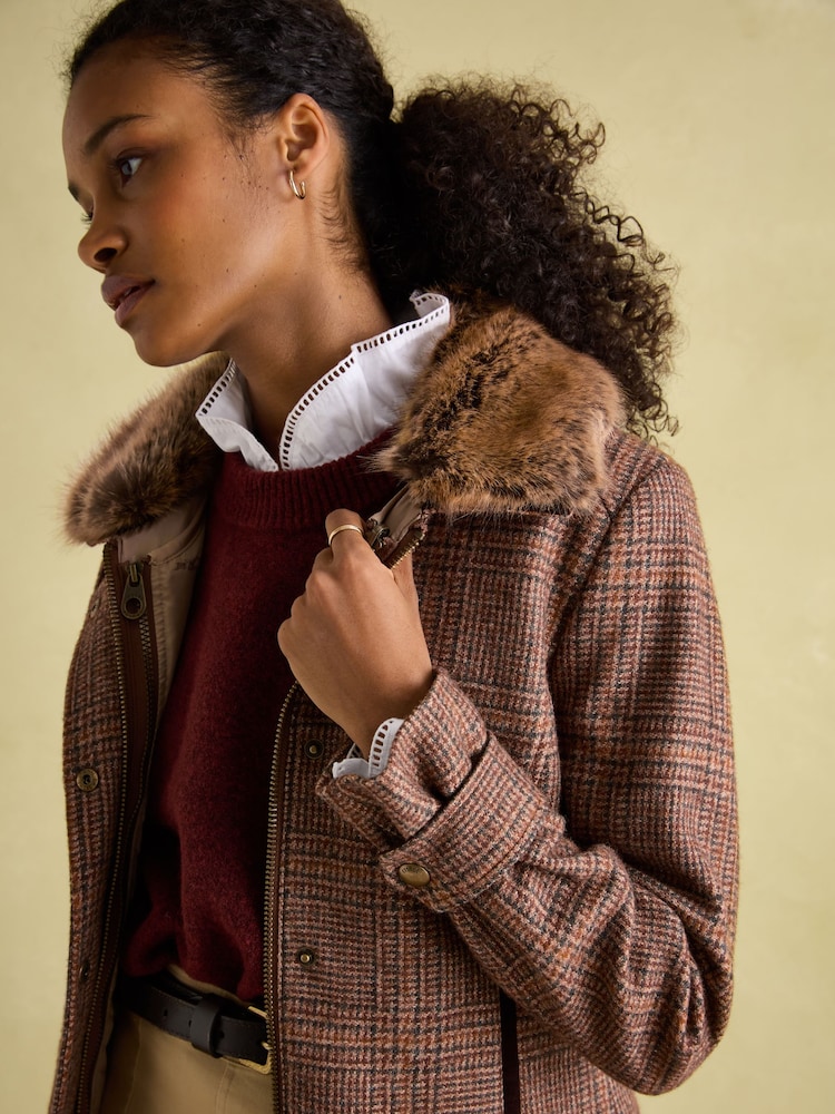 Veste Tweed Marron Joules Taille UK 8 (XS) - Occasion Très Bon état, Style College
