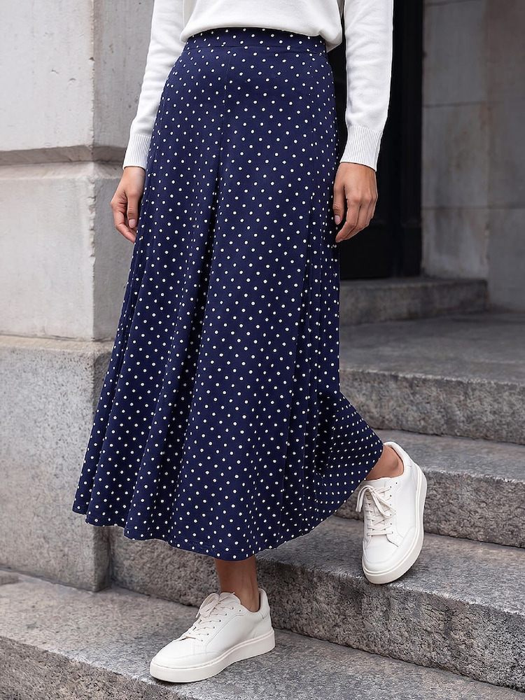Roman Blue Polka Dot Midi Skirt - Image 1 of 4 Roman Blue Polka Dot Midi Skirt - Image 1 of 4