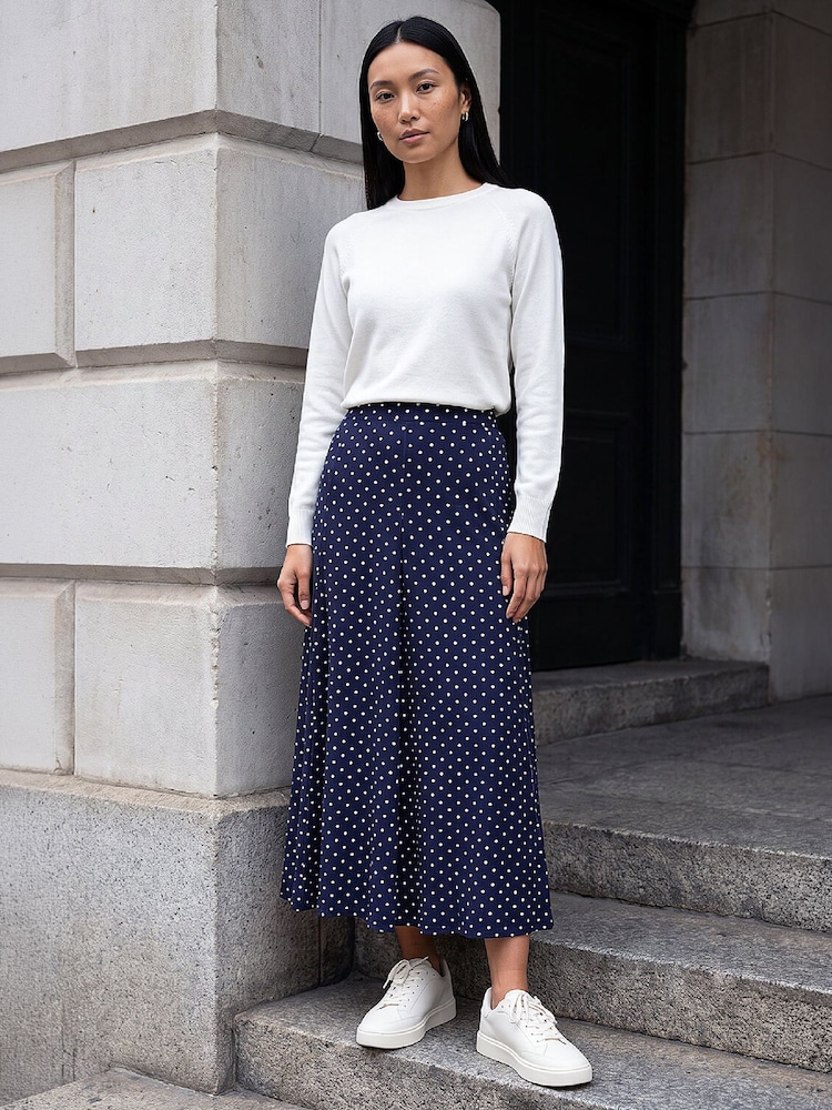 Roman Blue Polka Dot Midi Skirt - Image 2 of 4 Roman Blue Polka Dot Midi Skirt - Image 2 of 4