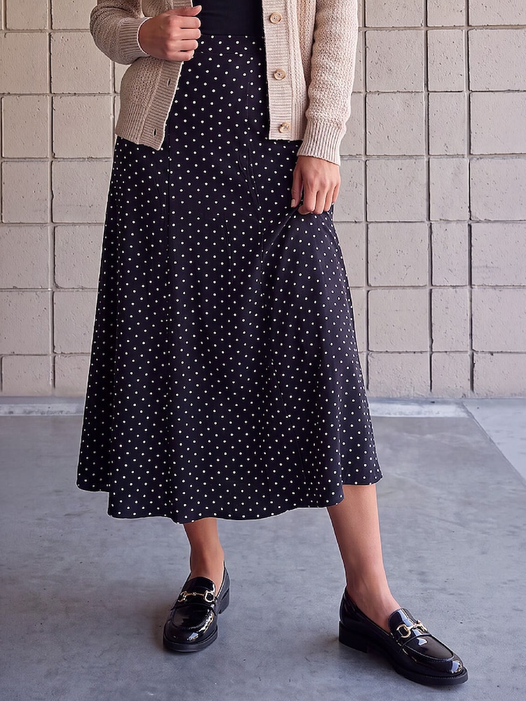 Roman Black Polka Dot Midi Skirt - Image 1 of 4 Roman Black Polka Dot Midi Skirt - Image 1 of 4