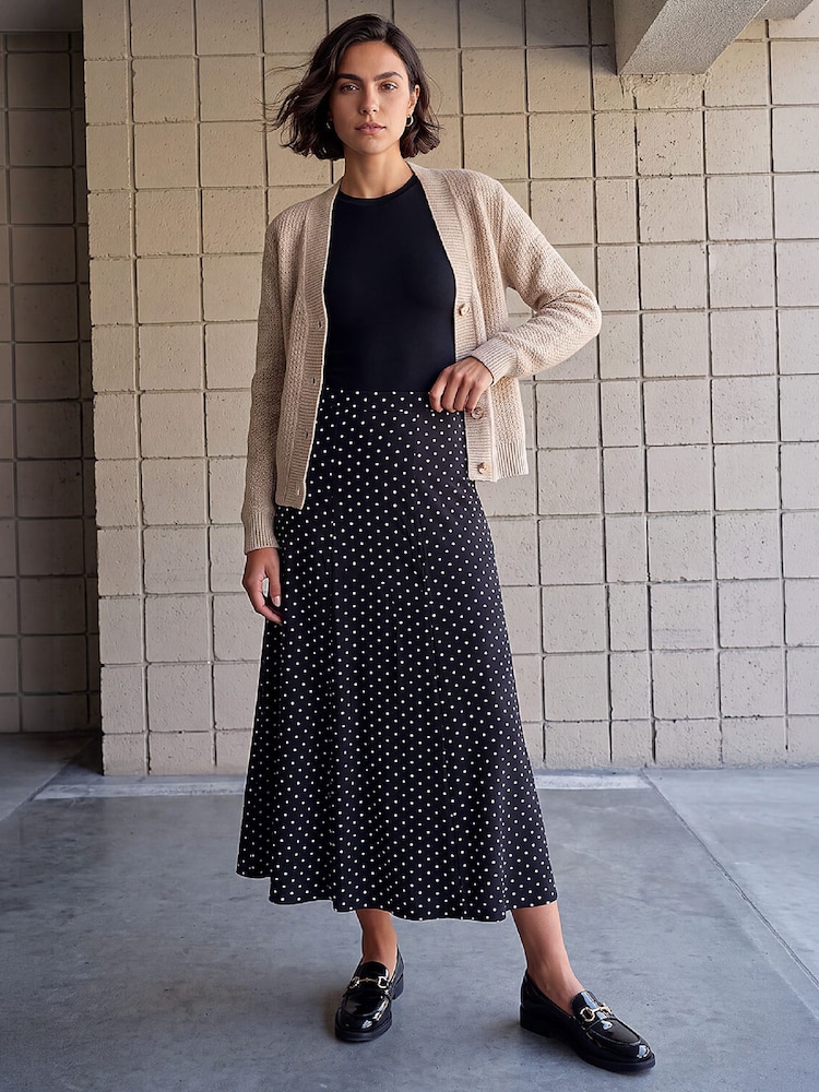 Roman Black Polka Dot Midi Skirt - Image 2 of 4 Roman Black Polka Dot Midi Skirt - Image 2 of 4