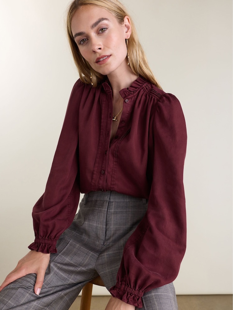 Baukjen Red Zoe Frill Neck Blouse - Image 1 of 3 Baukjen Red Zoe Frill Neck Blouse - Image 1 of 3
