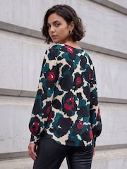 Roman Green Animal V-Neck Top - Image 3 of 4