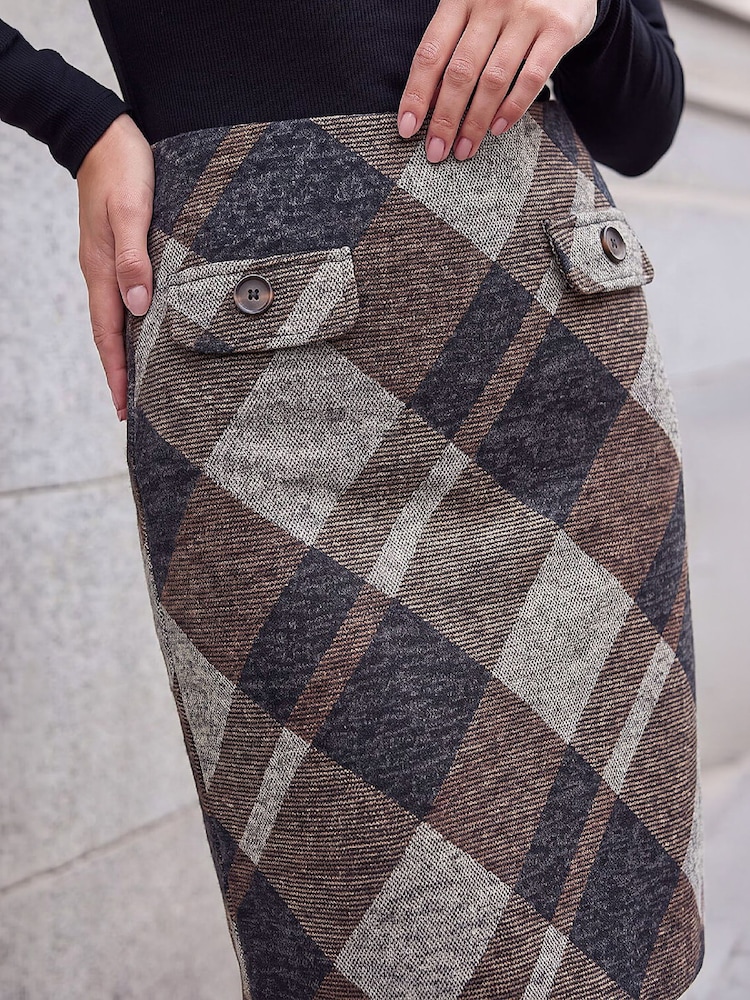 Roman Brown Button Check Skirt - Image 4 of 4