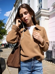 Baukjen Brown Marley Quarter Zip Jumper - Image 1 of 5