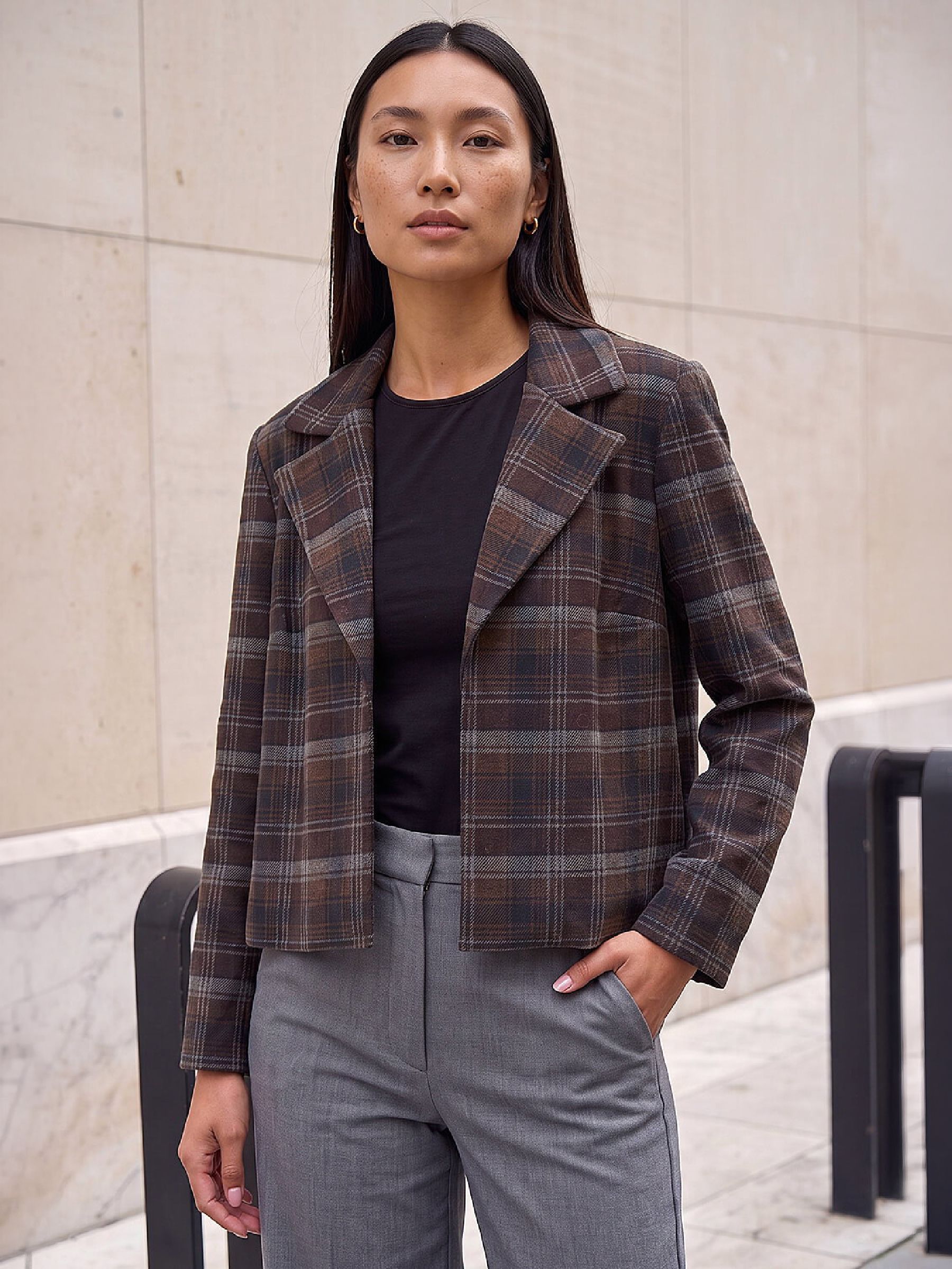 Roman Chocolate Check Edge To Edge Jacket - Image 6