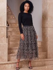 Roman Natural Ruffle Mesh Midi Skirt - Image 2 of 3