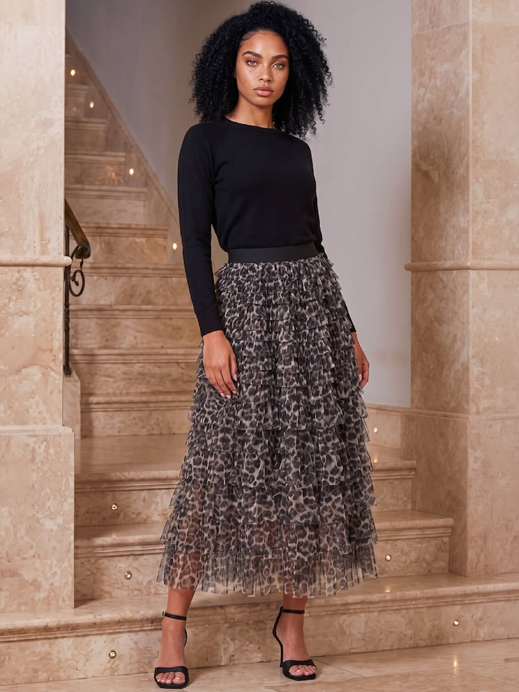 Roman Natural Ruffle Mesh Midi Skirt - Image 2 of 3 Roman Natural Ruffle Mesh Midi Skirt - Image 2 of 3