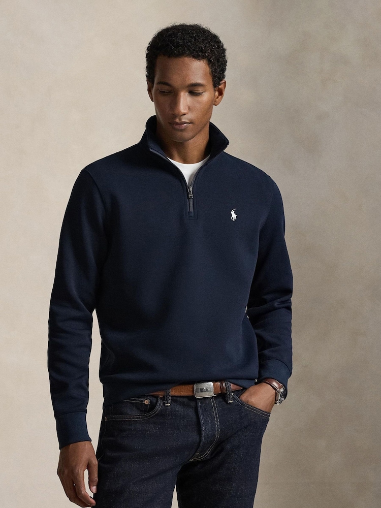 Polo Ralph Lauren Navy Double Knit Tech Quarter Zip Sweatshirt - Image 1 of 5 Polo Ralph Lauren Navy Double Knit Tech Quarter Zip Sweatshirt - Image 1 of 5