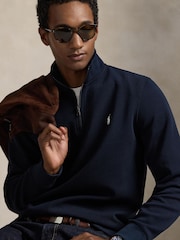 Polo Ralph Lauren Navy Double Knit Tech Quarter Zip Sweatshirt - Image 5 of 5