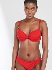 Red Wired Padded Plunge Top Shaping Bikini Top - Image 1 of 4